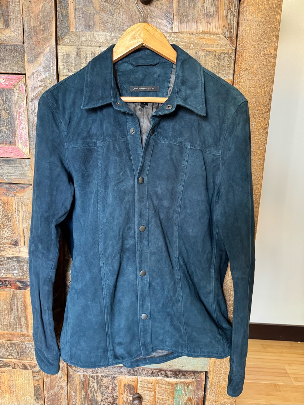 John Varvatos Teal Suede Button-Front Jacket